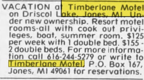 Timberlane Motel - Apr 1986 Ad